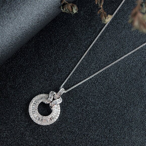 925 Sliver Coating CZ Emerald and Round Cut Necklace for Women, HA4552